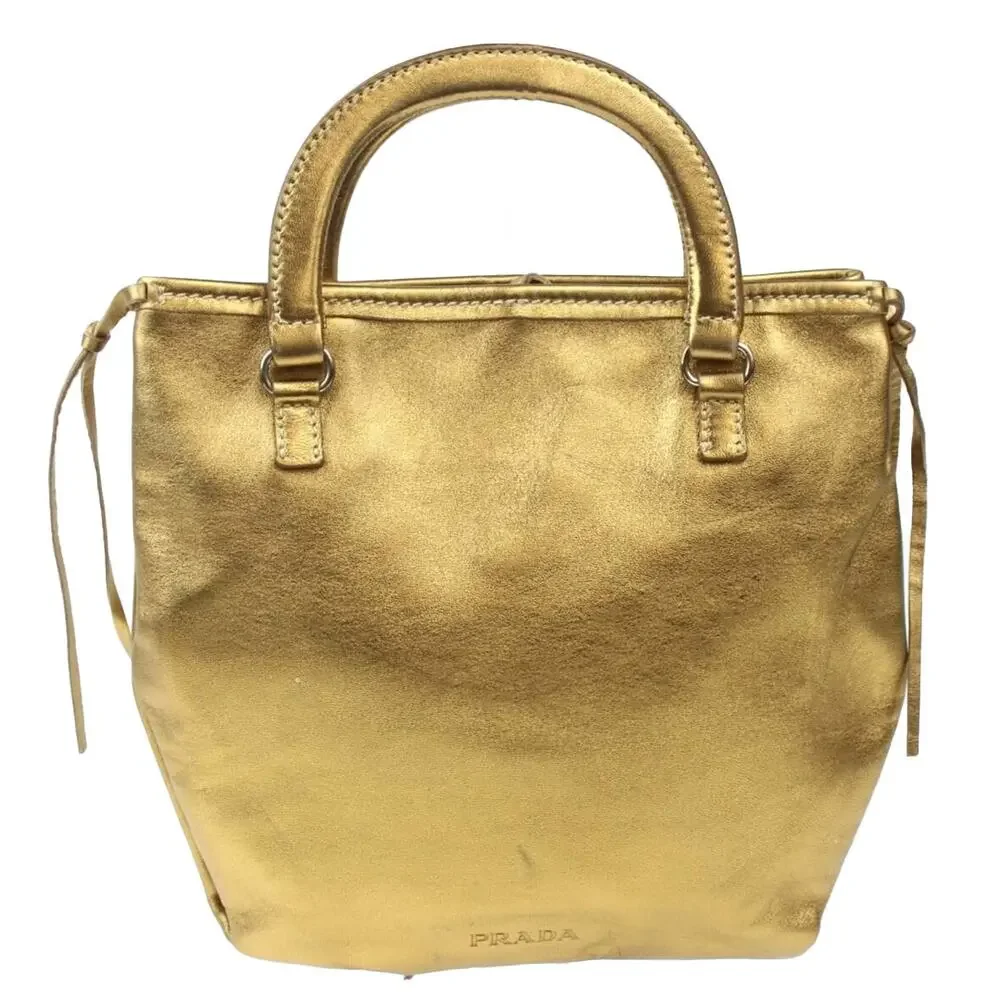 Prada Gold Leather Small Tote Authentic Prada Dust Cover and Cards - Picture 1 of 9